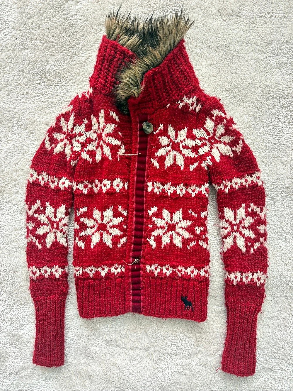 Abercrombie Girls M (8) Red Fair Isle Knit Jacket